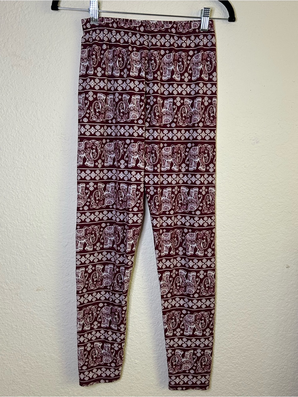 Maroon Elephant Print Leggings Womens Medium Hippie Festival Boho Earthy Burner